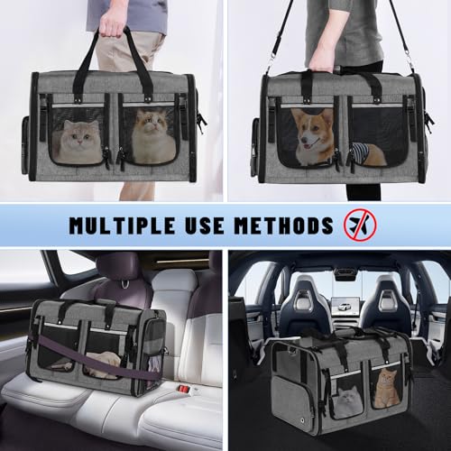 Cat Carrier for 2 Cats (Gray+ with Big Pocket)
