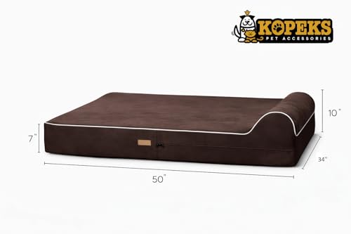 Orthopedic Memory Foam Dog Bed 7" Inch Thick Extra Large Dog Bed With Pillow Brown 50"x34"x10" Includes Waterproof Liner & Durable Removable Cover With Smart Design (Brown / XL - 50"x34"x10")