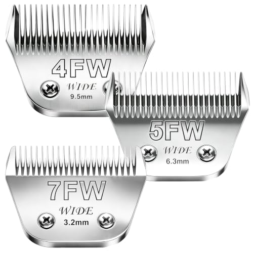 3Pack Wide Blade for Dog Grooming Clipper Blades for Andis (Silver/4FW+5FW+7FW-3PC)