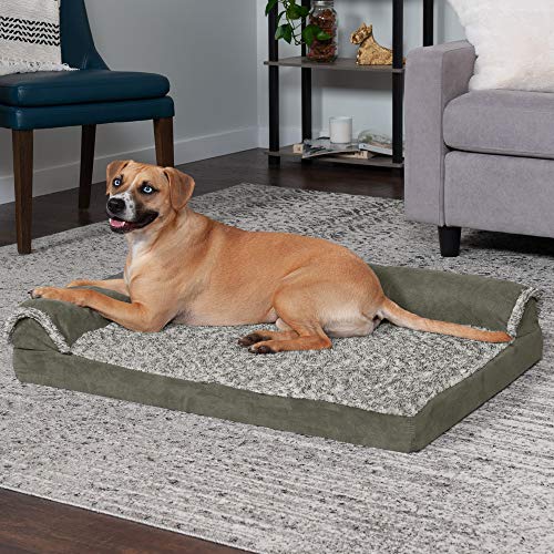 Cooling Gel Dog Bed for Large (Large / (Two-Tone Faux Fur & Suede) Dark Sage)