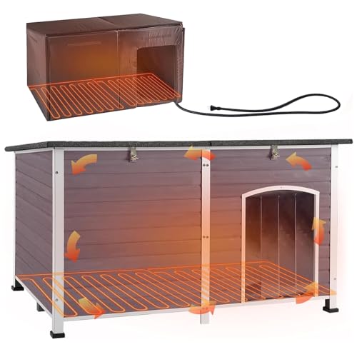 Heated Dog House Outdoor 59" Extra Large Insulated Dog Kennel with Heater for Winter