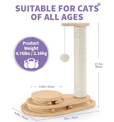 Made4Pets Kitten Toy Scratching Post for Indoor Cats with Ball Track (17.7"H)