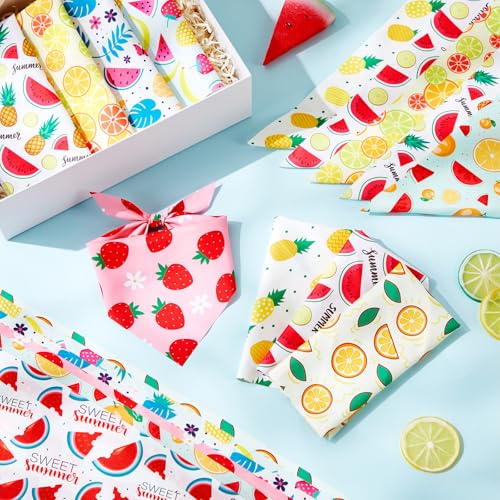 50 Pcs Fruit Dog Bandanas Bulk for Summer Soft Bibs Adjustable Triangle pet Bandana for Small Medium Large Costume (Fruits Pattern / 19.7 x 13.8 x 13.8 Inch)