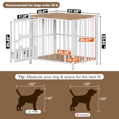 27" Foldable Dog Crate Furniture (White & Beech / 27.6"L x 20.5"W x 23.6"H)