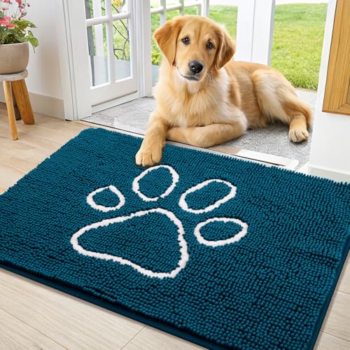 Dog Door Mat for Muddy Paws (36"X24" / Atlantic Blue and White)