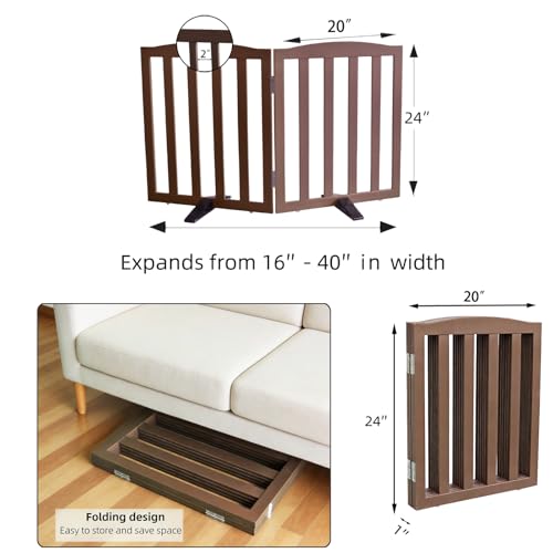 Foldable Freestanding Indoor Dog Gate for House Wood Long Pet Gates Dog Fence for Stairs Puppy Gates for Hallways (Brown / 【2 Panels】40''w X 24''h)