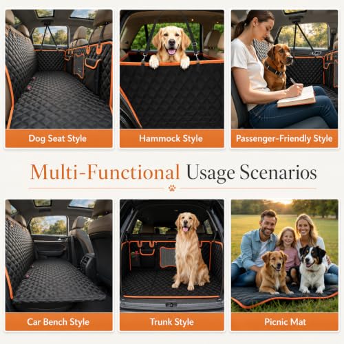 Back Seat Extender for Dogs (Black with Orange / For Cars/Mid-Size SUV/Small Truck)