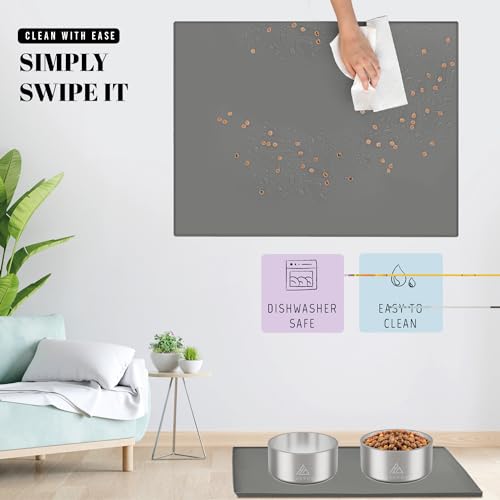 23x16 Waterproof Silicone Dog Food Mat (Grey / 23" x 16")