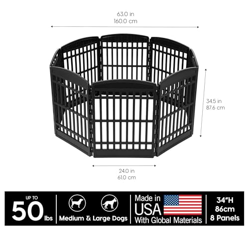 8 Panel Dog Playpen (Black / 8 Panel – 34" H)