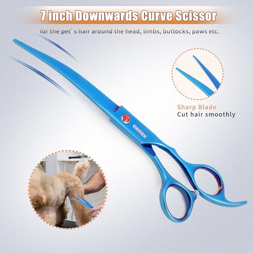 7.0in Titanium Dog Grooming Scissors Set (Blue 6 in 1 7inch)