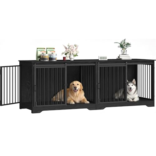 77.6" Double Dog Crate Furniture (Black / 77.6"L x 23.6"W x 26.4"H)
