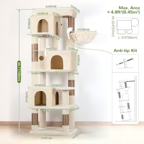 F66 Corner Cat Tree (Beige / 66 inch)