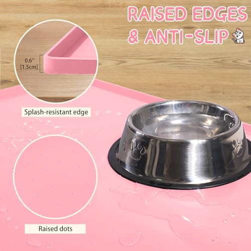 Silicone Cat & Dog Food Mat for Floors Waterproof (Pink / 24''×16'')