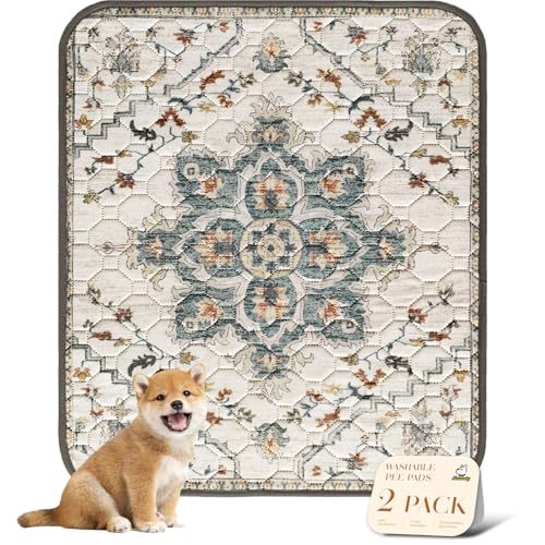 Washable Pee Pads for Dogs (31x36 Inch (Pack of 2) / Beige/Floral)