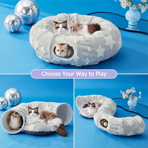 Lesure Donut Cute Jacquard Cat Tunnel Bed Kitten Toys for Puppy Bunny (Standard (33.5"L x 33.5"W x 10"H) / Galaxy Grey)