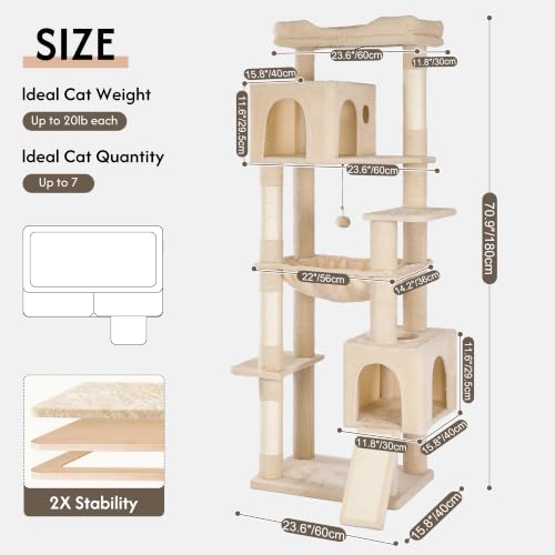 XXL Cat Tree Tower 70”with Oversized Bed (XXL-70" / Beige)