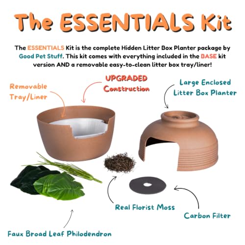 Original Hidden Litter Box Planter (Broad Leaf Philodendron / Essentials Kit / Terracotta Brown)