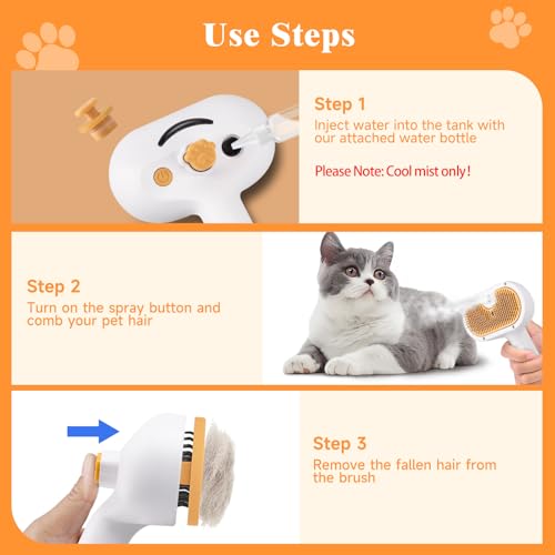 Pet Steam Brush for Dog & Cat Includes Waterless 2*Shampoo (7.8"-240ML)