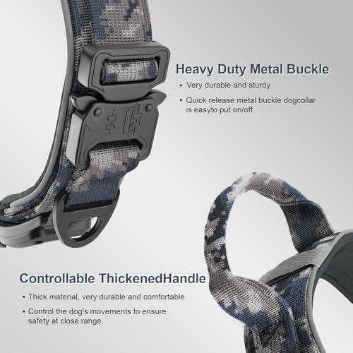 Tactical Dog Collar with IPX8 Waterproof AirTag Holder (Camouflage Grey / L(16.5"-20.5"))