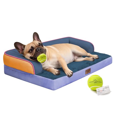 Washable Dog Bed with Bolster for Medium to Large Dogs (Tangerine Twilight / 36"L x 27"W x 7.5"Th)