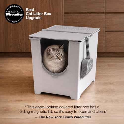 Flip Covered Cat Litter Box Starter Kit (Starter Kit - White Litter Box / Gray Mat)