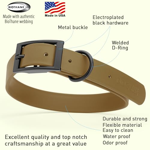 Biothane Waterproof Dog Collar Strong Coated Nylon Webbing with Black Hardware Odor (W1" x L22"-25" / Coyote Brown)