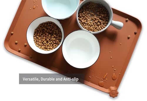 L Silicone Non Slip Pet Dog Cat Bowl Mats (22"L x 14"W / Caramel)