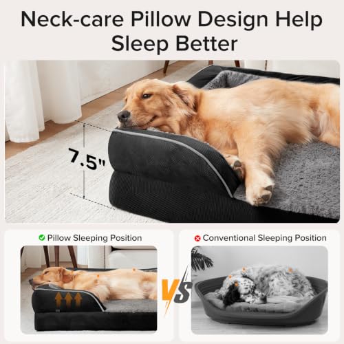 Jumbo Orthopedic Dog Bed for Extra Large Dogs (Black / XL-PLUS (45"x 32"x 7.5"))
