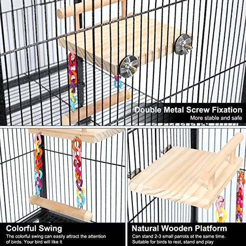 Bird Perches Cage Toys Parrot Wooden Platform Play Gyms Exercise Stands with Acrylic Wood Swing Ferris Wheel Chewing for Animals Green Cheeks (Platform+Swing)