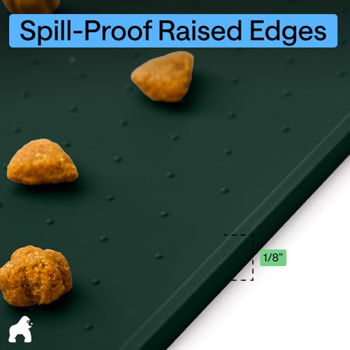 Dog Food Mat 100% Waterproof Silicone (Hunter Green / 18.5"l X 11.5"w)