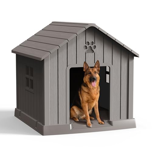 Dog House Indoor Outdoor for Small to Large Sized Dogs Indoor Outdoor Doghouse Puppy Shelter with Elevated Floor (Grey / Medium Dog:34 Inch WW)