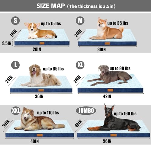 Orthopedic Large Dog Bed Washable Pet Crate Mat 48''X30'' Blue (Blue / 48"L x 30"W x 3.5"Th)