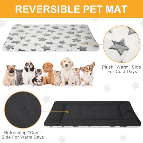 4 Pcs Dog Crate Pads Soft Warm (Rectangular 18 x 24 x 1.6 Inch / Star / White)