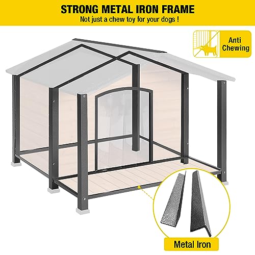 Outdoor Dog House with Chewproof Strong Metal Frame Outside Dog Kennel Weatherproof for Medium to Large Dogs