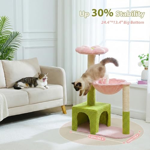 Flower Cat Tree with Large Metal Frame Hammock (35" Upgraded Flower Cat Tree / Pink)