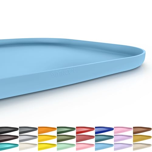 Waterproof Silicone Pet Food Mat with Raised Edge for Dog & Cat (Light Blue / 22"L x 14"W)