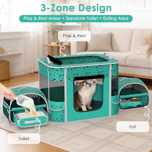 3 Room Cat Playpen with Litter Box