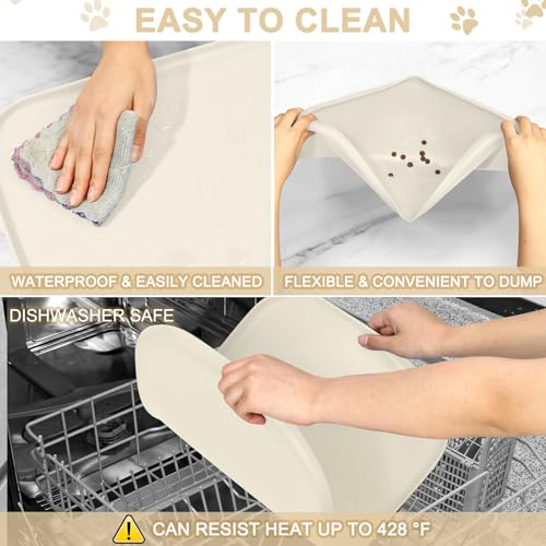 Waterproof Silicone Pet Food Mat with Raised Edge for Dog & Cat (White Sand / 19"L x 12"W)