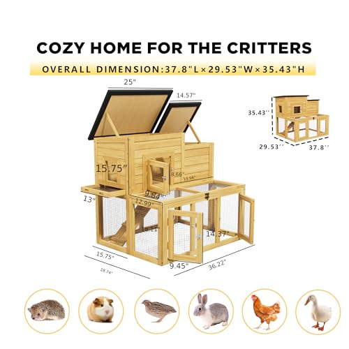 37.8" L Rabbit Hutch Indoor Outdoor for Chickens (Wood)
