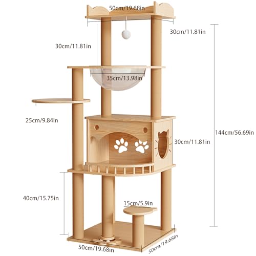 56.7" Solid Wood Cat Tree for Large Cats