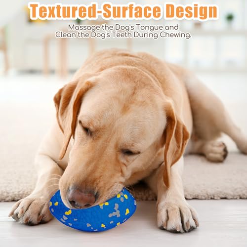 2Pcs Upgrade Bone Dog Balls+Rugby Dogs Toys for Aggressive Chewers (Blue+Yellow-Bone+Rugby-2Pcs)