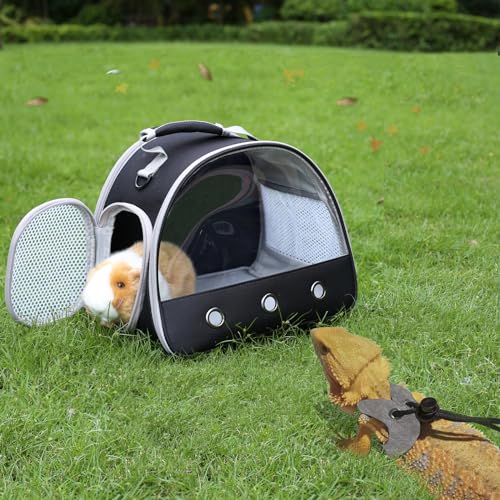 Leopard Gecko Portable Carrier with Leather Harness and Leash Set (Black)