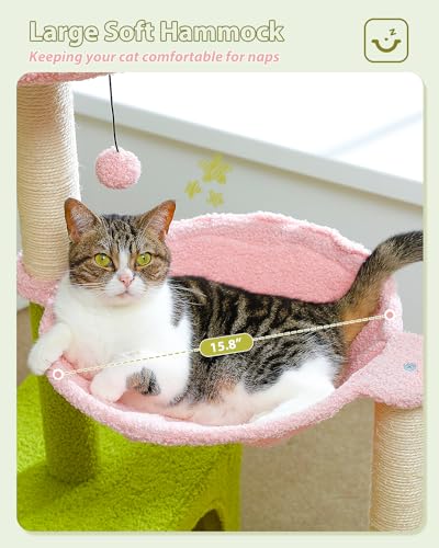 Flower Cat Tree with Large Metal Frame Hammock (35" Upgraded Flower Cat Tree / Pink)