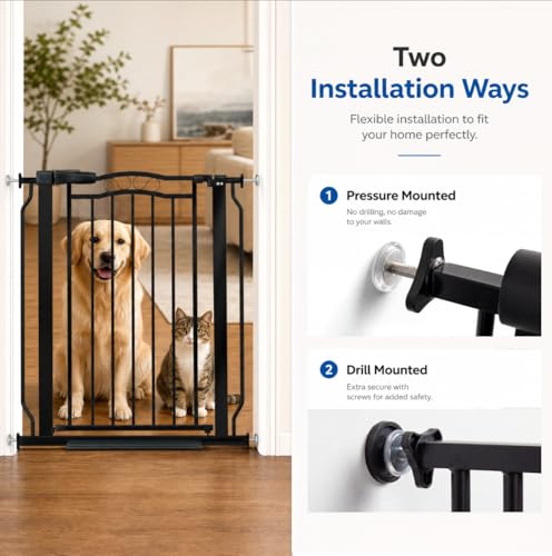 53.1 62.5 Inch Extra Wide Baby Gate Pressure Mounted for Doorways (Black / 53.1"-62.5")
