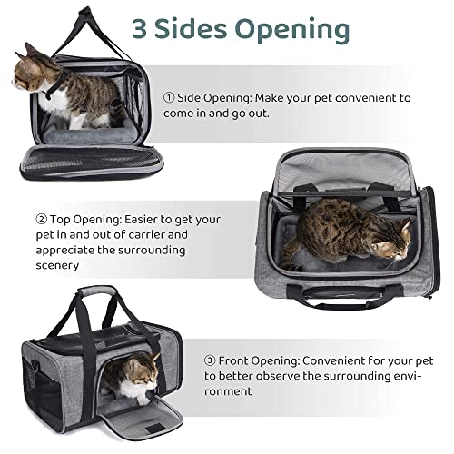 TSA & Airline Approved Soft Pet Carrier for Cats (17.7"L x 11.0"W x 8.3"H / 1.0 Grey)