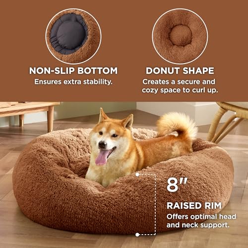 Calming Dog Bed Medium Size Dog Donut Washable Pet Bed (30"L x 30"W x 8"Th / Copper)