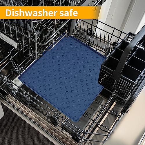 2 Pack Pet Placemat for Dog and Cat (11.8"L x 11.8"W - 2 Pack / Navy Blue)