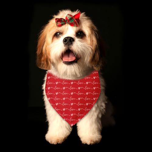 Love & Heart Dog Birthday Bandana Dog Birthday Gift Party Supplies Mother's Day Valentine's Day Pets Scarf for Small Medium Dogs & Cats (S)