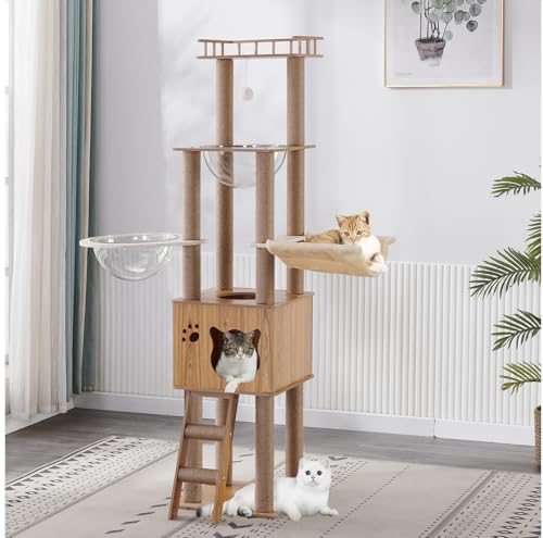 61'' Wooden cat Tree with cat Condo (P15)