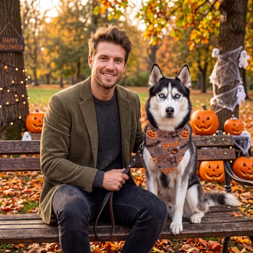 50 Pcs Halloween Dog Bandanas Bulk for Charm Large Pets (Pumpkin Pattern / 31.5 x 21.7 x21.7 Inch)